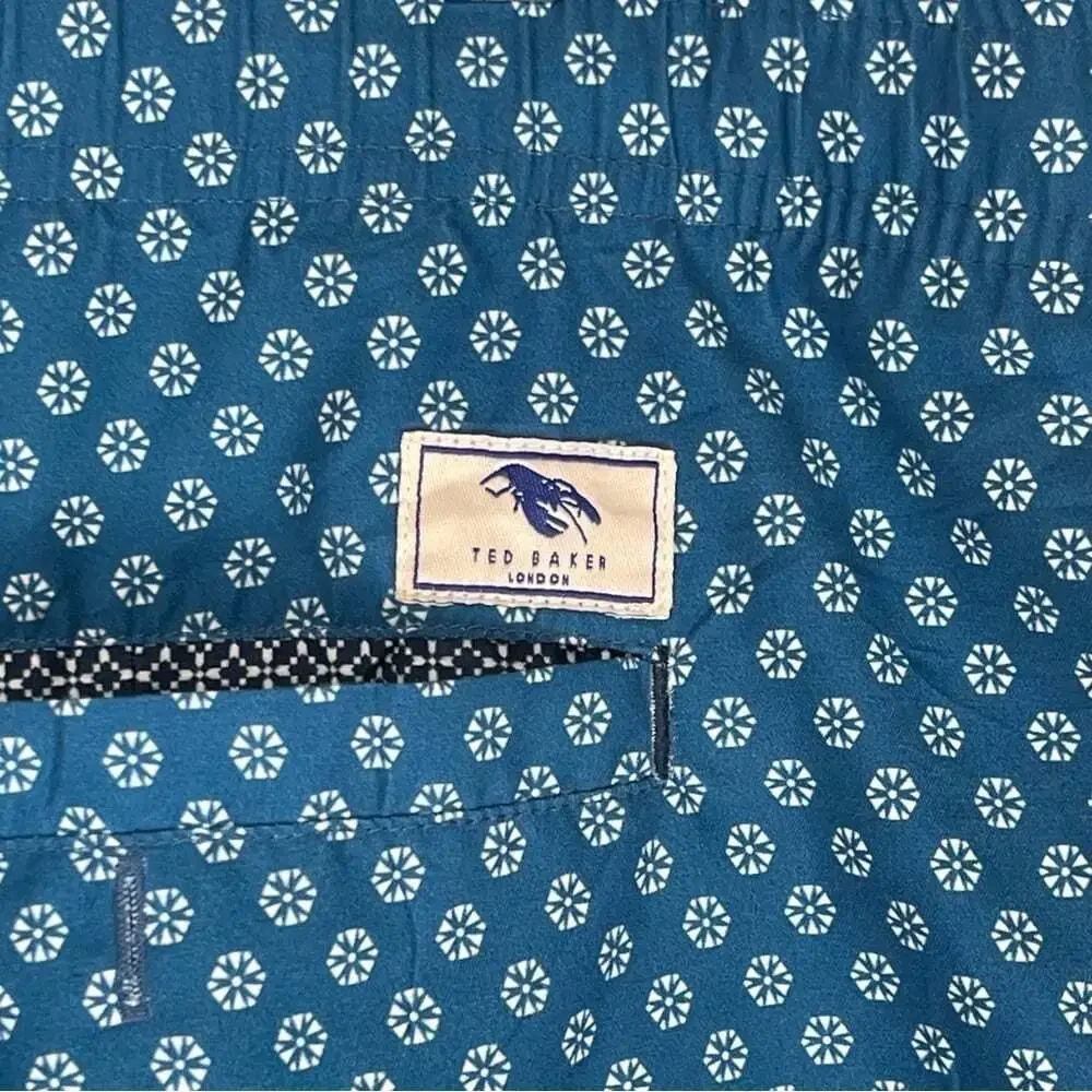 Ted Baker London Swim Trunks Blue Fish Floral Lined Pockets X-Large Vacation